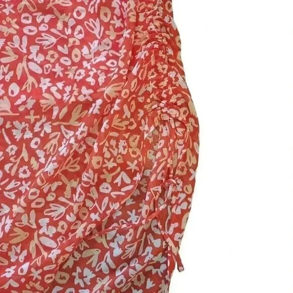 IML Women's Red & White Poly Floral Left Side Drawstring Slit Flowy Skirt NEW - Picture 4 of 11